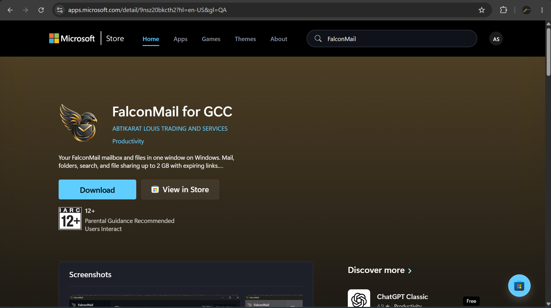 FalconMail for GCC on the Microsoft Store, published by Abtikarat Louis Trading and Services